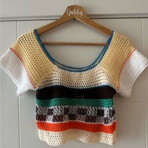 DAVI & DANI Multicolor Crochet Crop Top